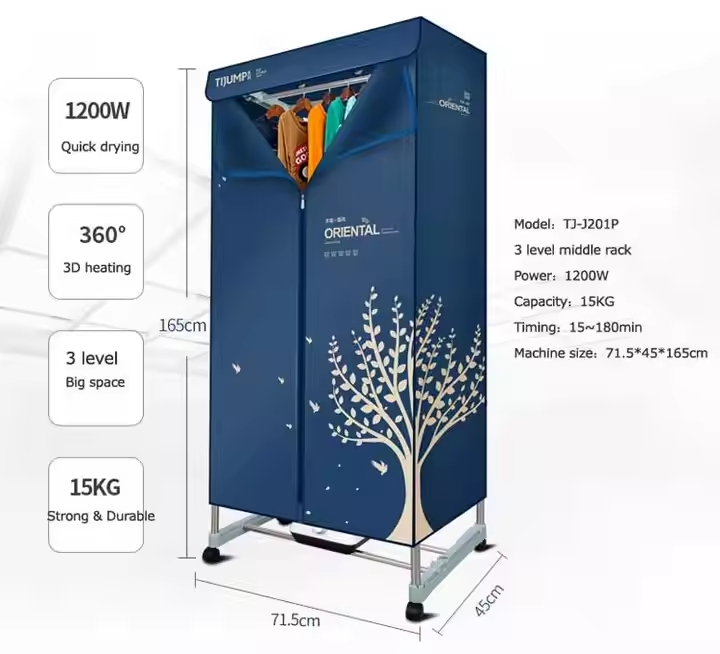 Powerful 1200W Stainless Steel Electric Clothes Dryer for Home