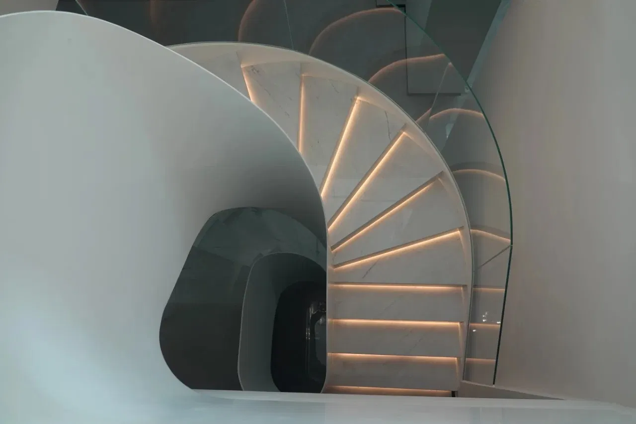 Outside House Steel Glass Loft Modern Staircase Railing Floating Wooden Spiral Stairs