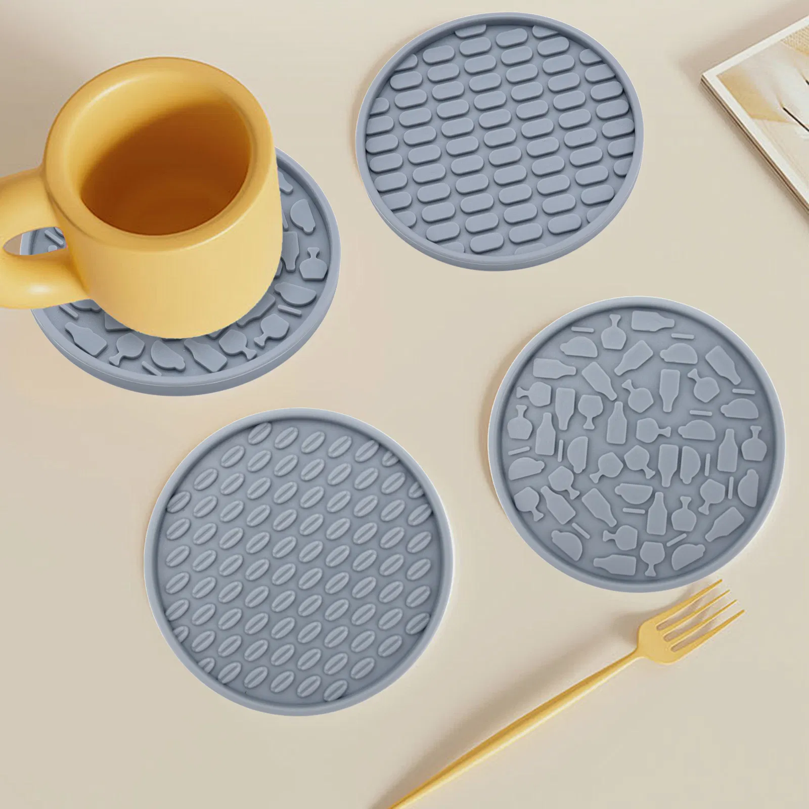 Household High-End Light Luxury Silicone Coaster Set, Round Dining Table Insulation Pad, Thickened 10cm Anti Slip Teacup Pad