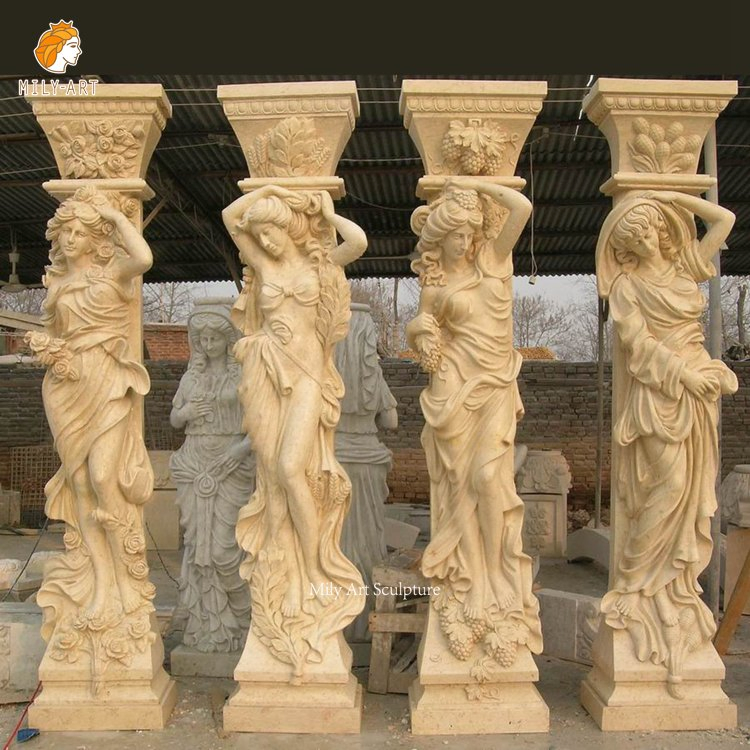 Customized Hand Carved Garden Marble Grecian Enchantress Half Column Statue Pillar