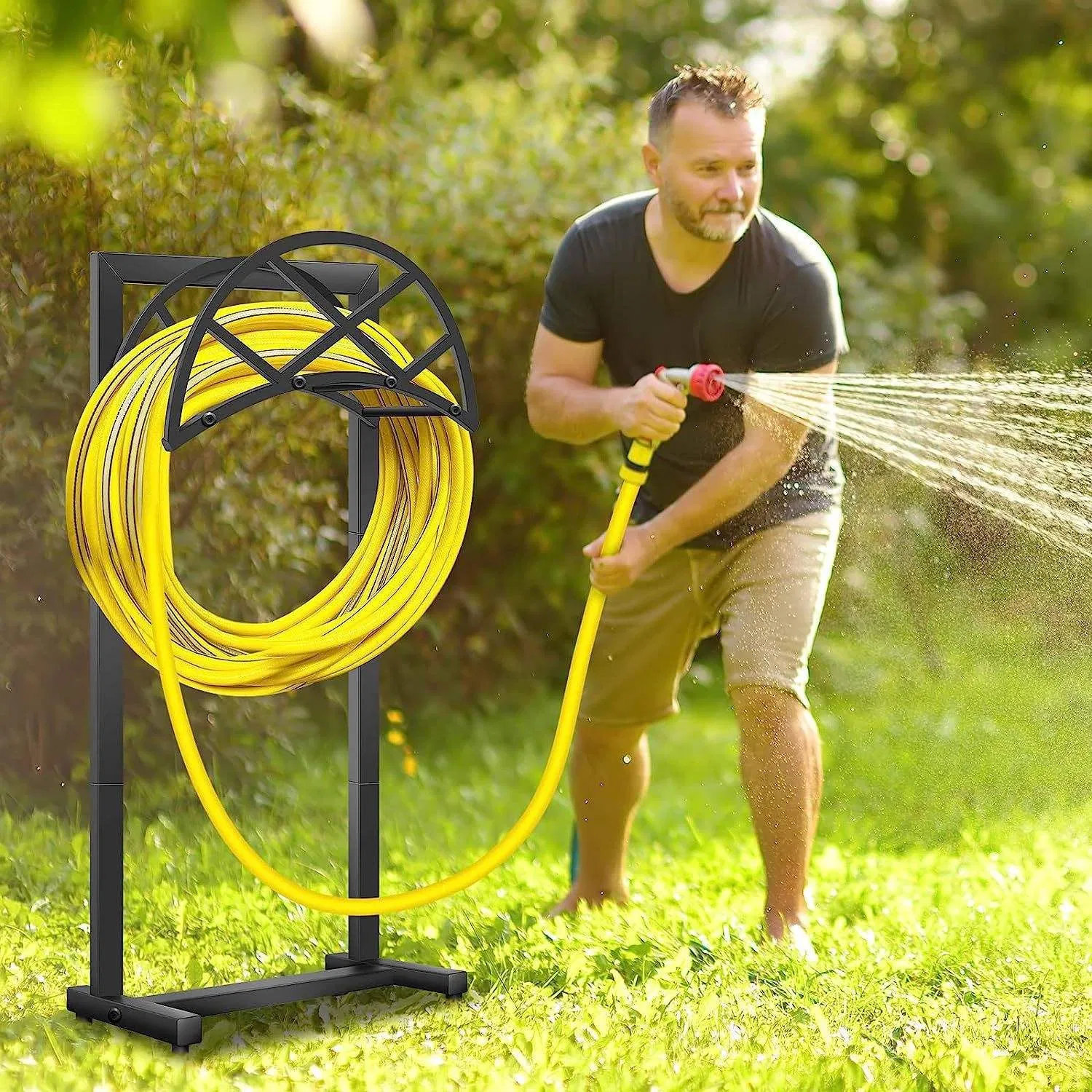 Freestanding Heavy Duty Detachable Storage Garden Hose Holder for Outside Yard Lawn
