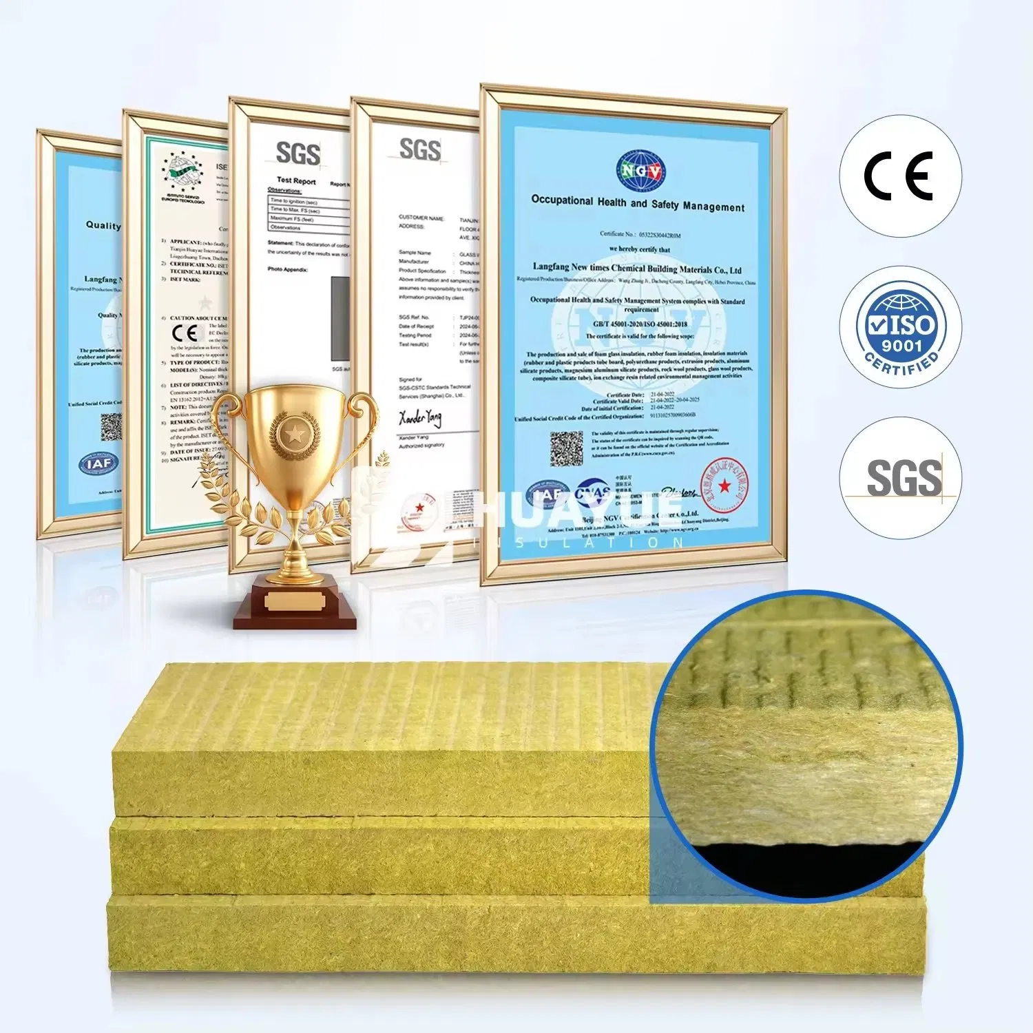 Huayue 50mm Thick Wall Thermal Insulation 100kg/M3 Rock Stone Mineral Wool Board