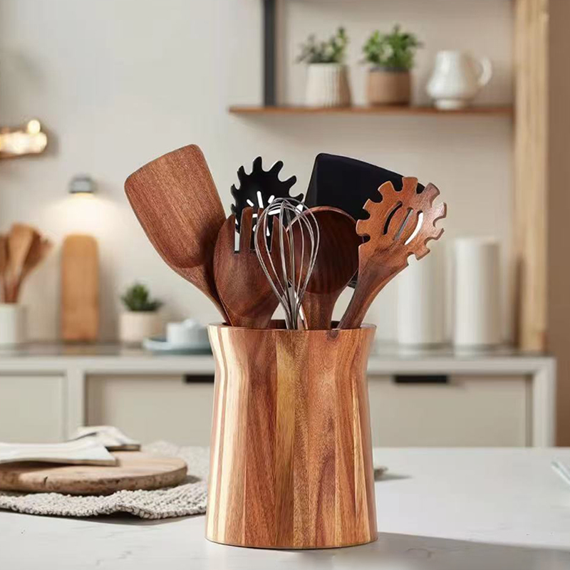 High Quality Natural Teak Acacia Kitchen Accessories Cooking Tools Wooden Kitchen Utensils Cookware Wood Utensil Set for Home