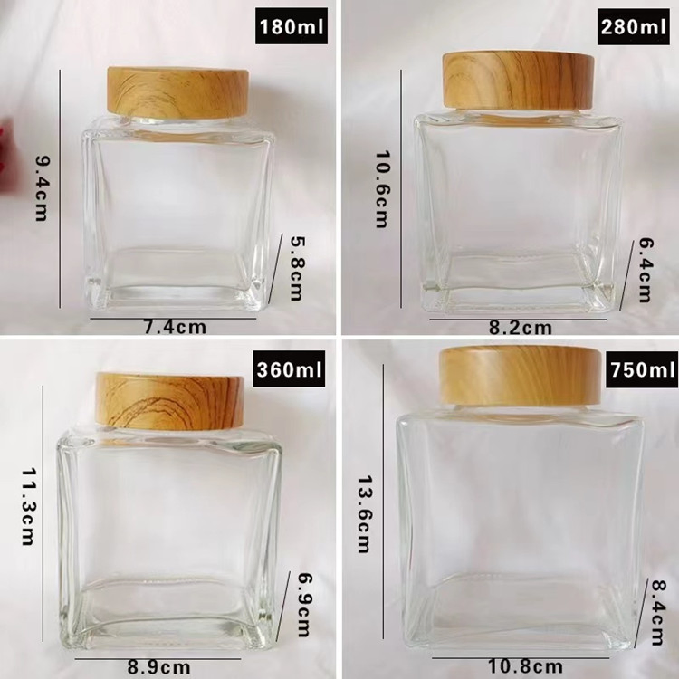 750ml Square Glass Food Storage Honey Jar with Bamboo Cap