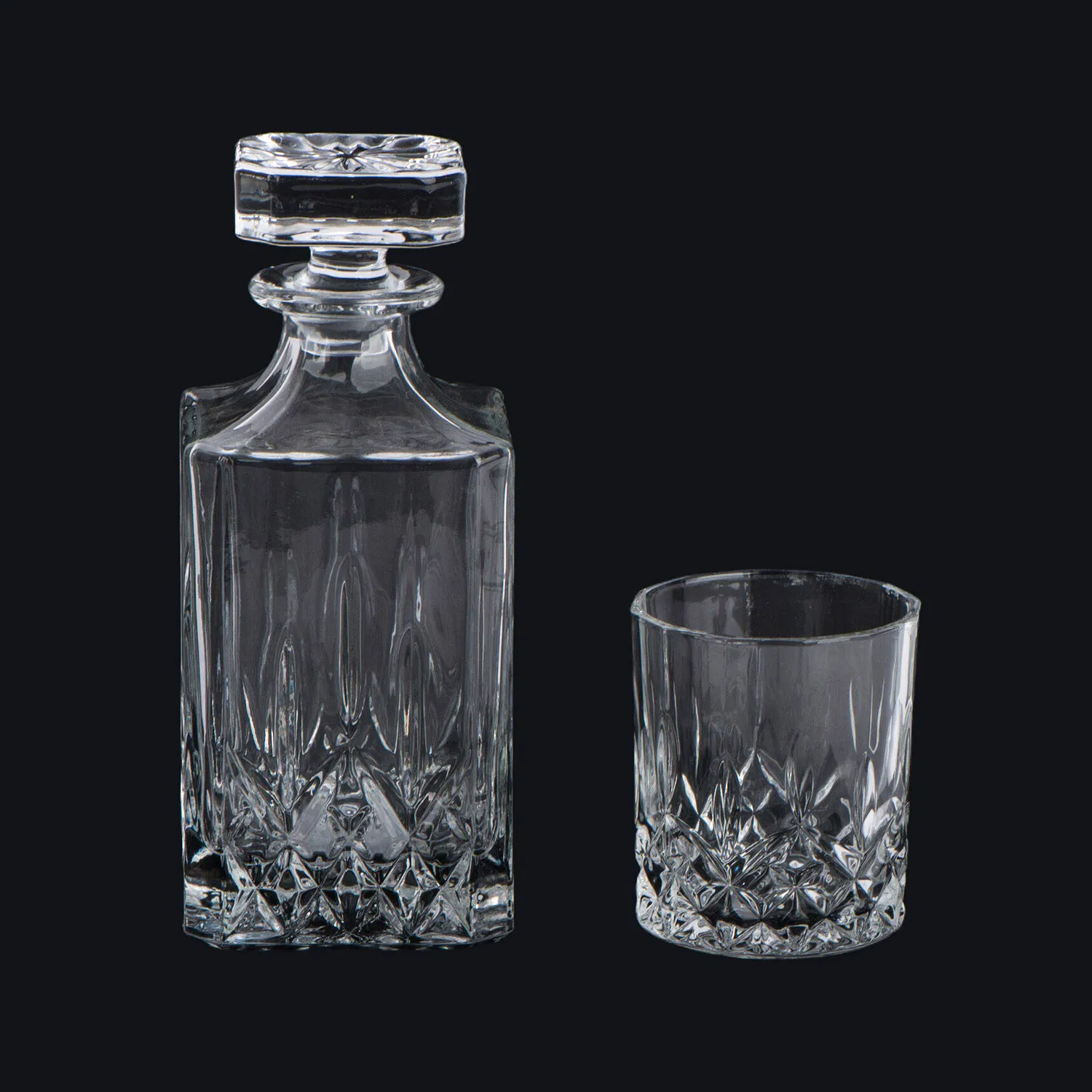Square Transparent Glass Wine Bottle with Glass Cup Set for Wine Serving