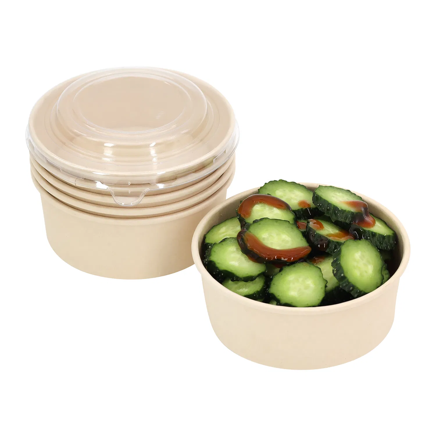 Biodegradable Salad Bowl Coated with Lid Eco Friendly 46 Oz Disposable Square Kraft Paper Bowl Round Food Container
