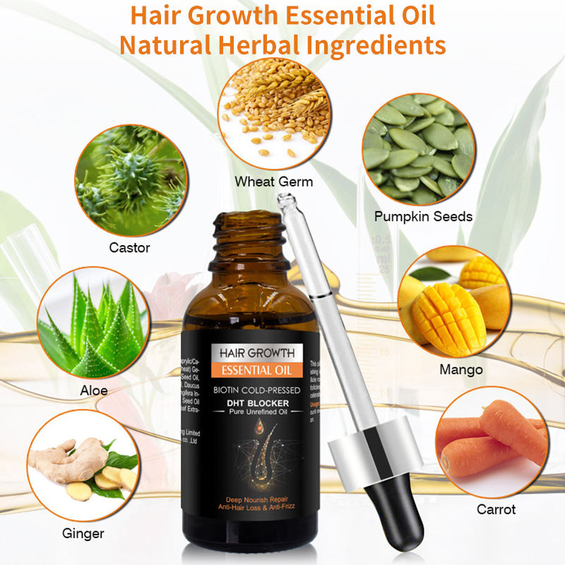 Private Label Natural Organic Growth Oil Biotin Regrowth Treatment for Scalp Hair Loss Thinning Hair Growth Essential Hair Oil