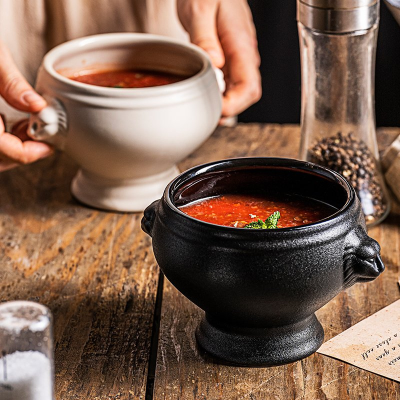 Black European Lion Head Ceramic Soup Bowl Creative Nordic Ceramic Bowl