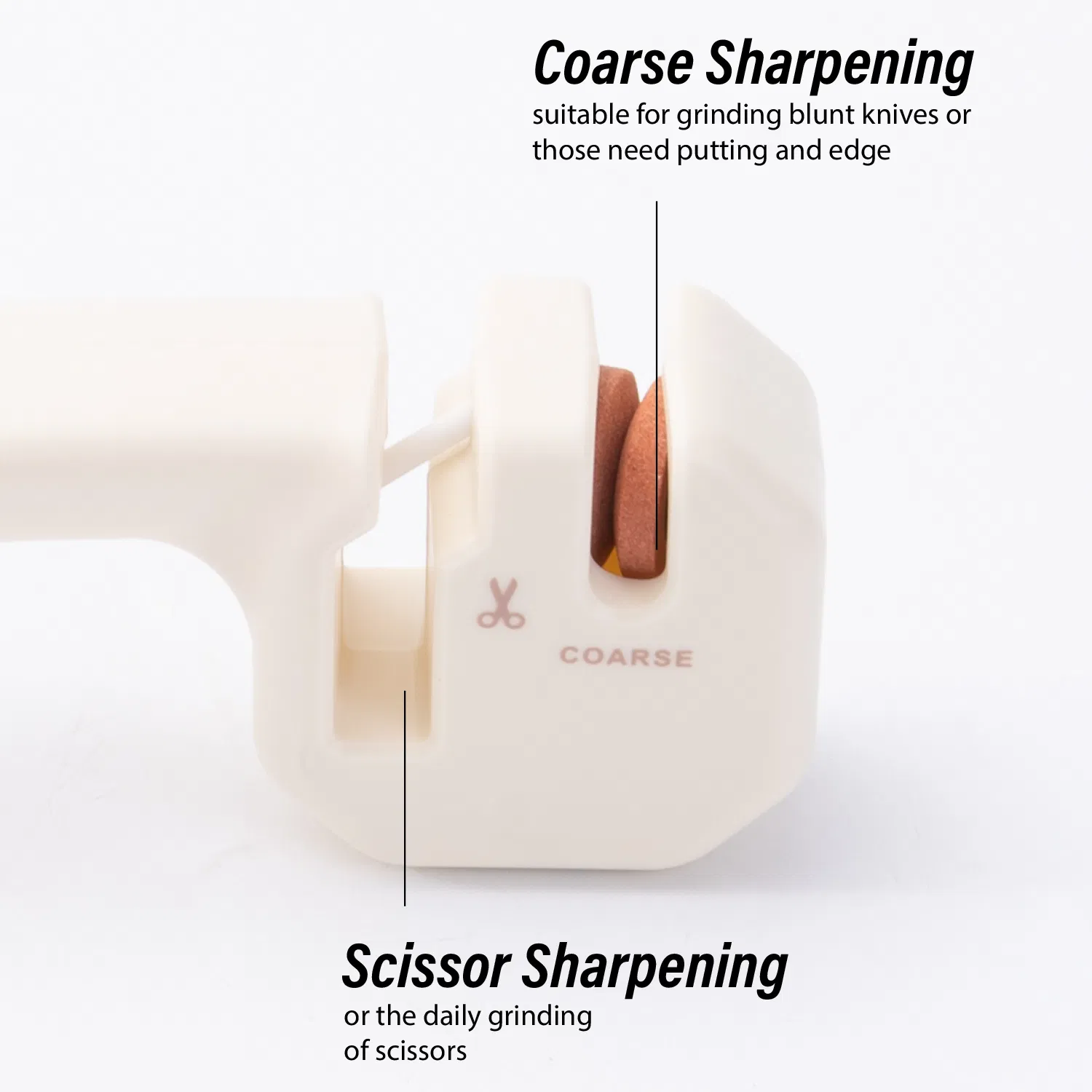 White Dual Purpose Knife Scissors Sharpener Non Slip Ergonomic Pocket Gadget