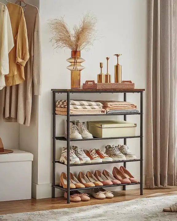 Hot Sale Metal and Wooden Shoe Rack Cabinet 5 Tier Shoe Display Rack Storage Organizer Shoe Racks & Stands for Home