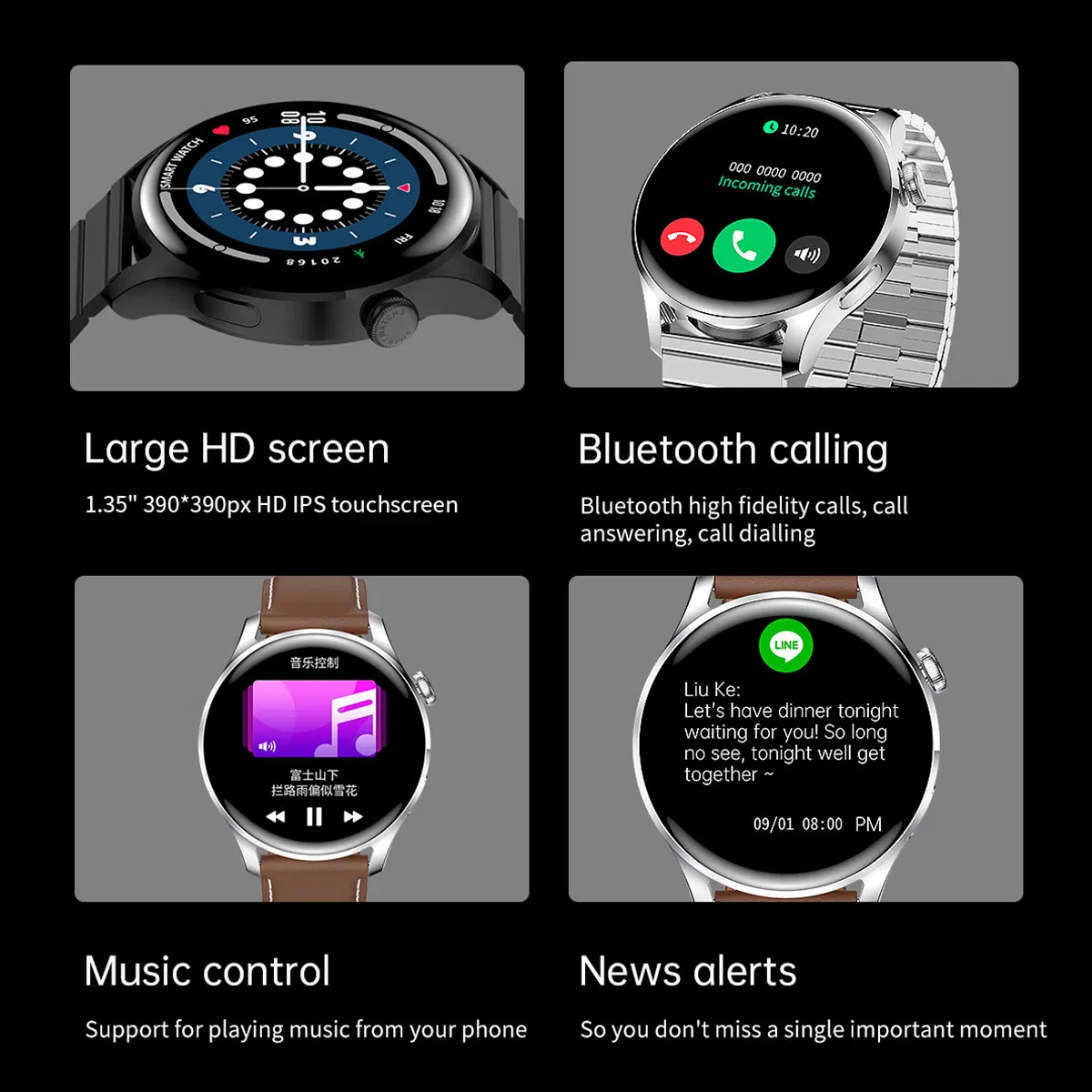 Умные часы M103 с HD-экраном и звонками, черный