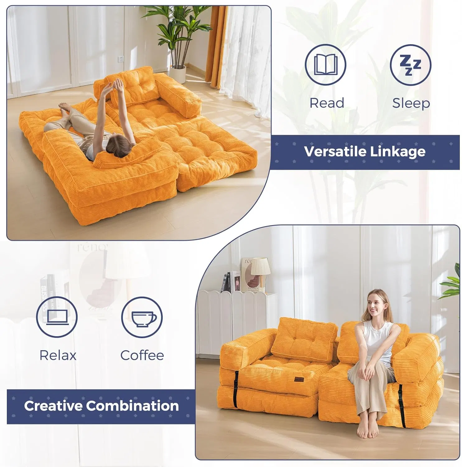 Bean Bag Bed Folding Sofa Bed Floor Mattress Long Floor Sofa