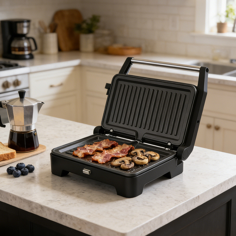 Removable Plate Electric Grill and Panini Press with Non-Stick Coating