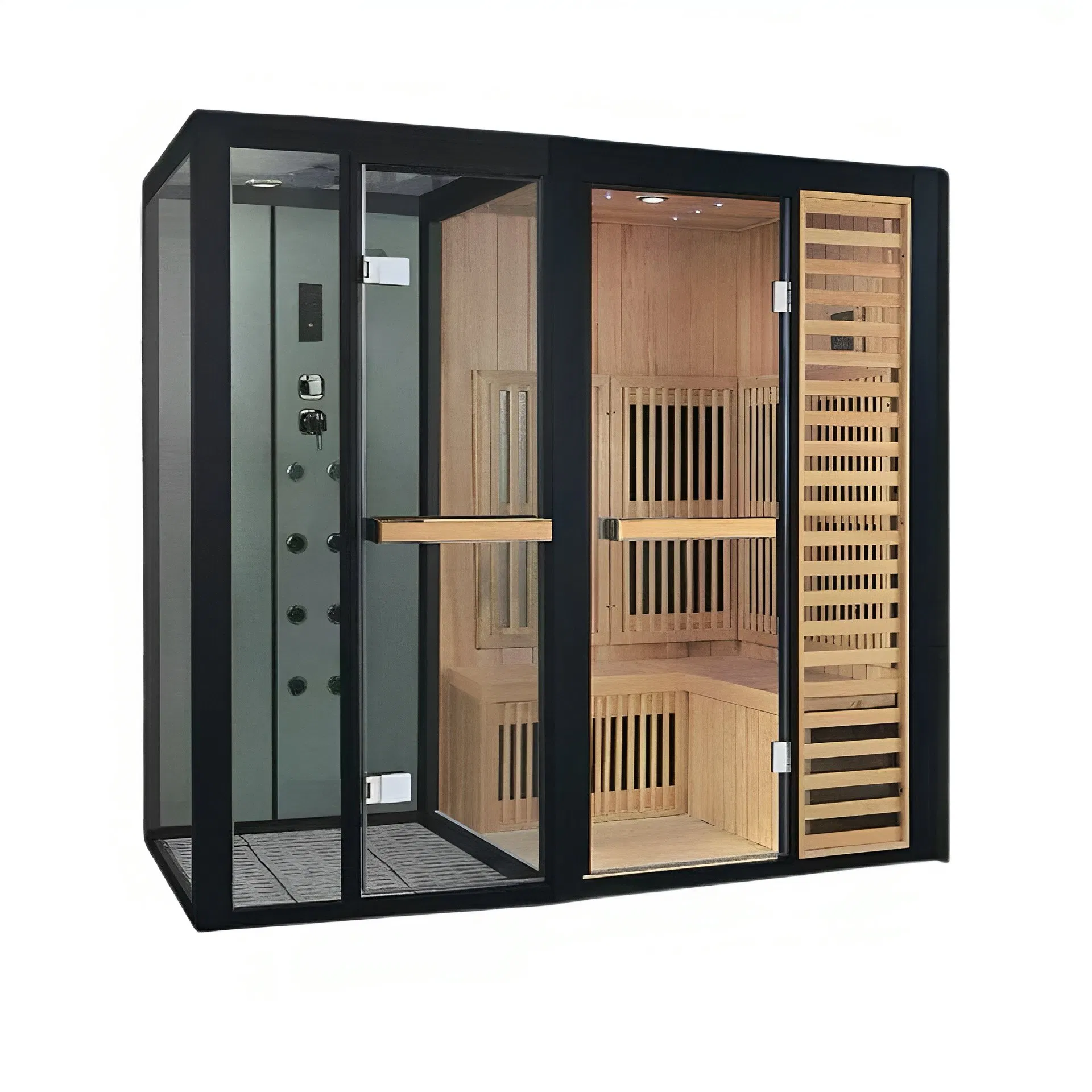 Деревянная сауна-душевая с инфракрасным обогревом