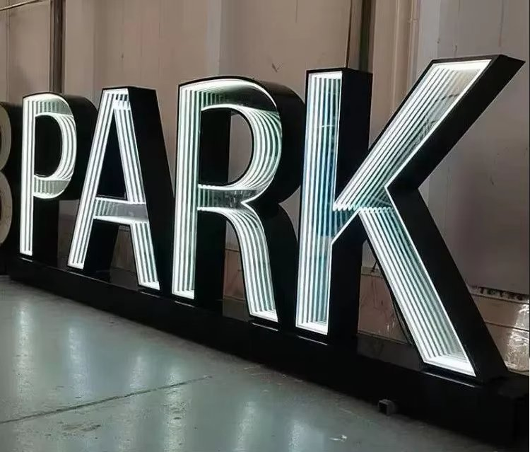 Customized Letter Logo Wall Hanging 3D Infinity Abyss Abyssal Mirror Advertising LED Letter Magic Signage Alphabet