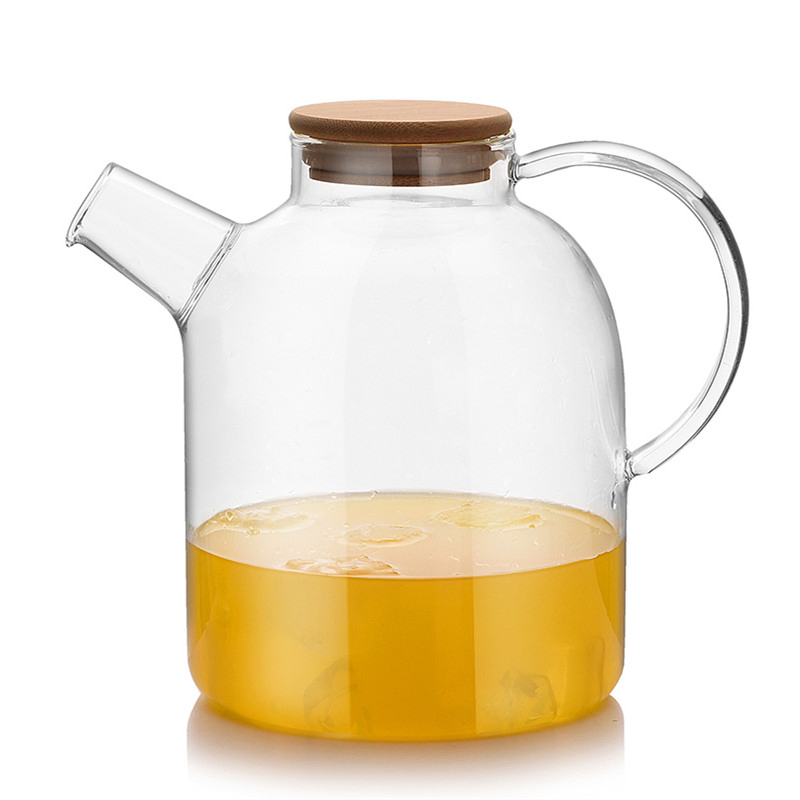 Durable Water Pot with Bamboo Lid Heat-Resistant Glass for Home