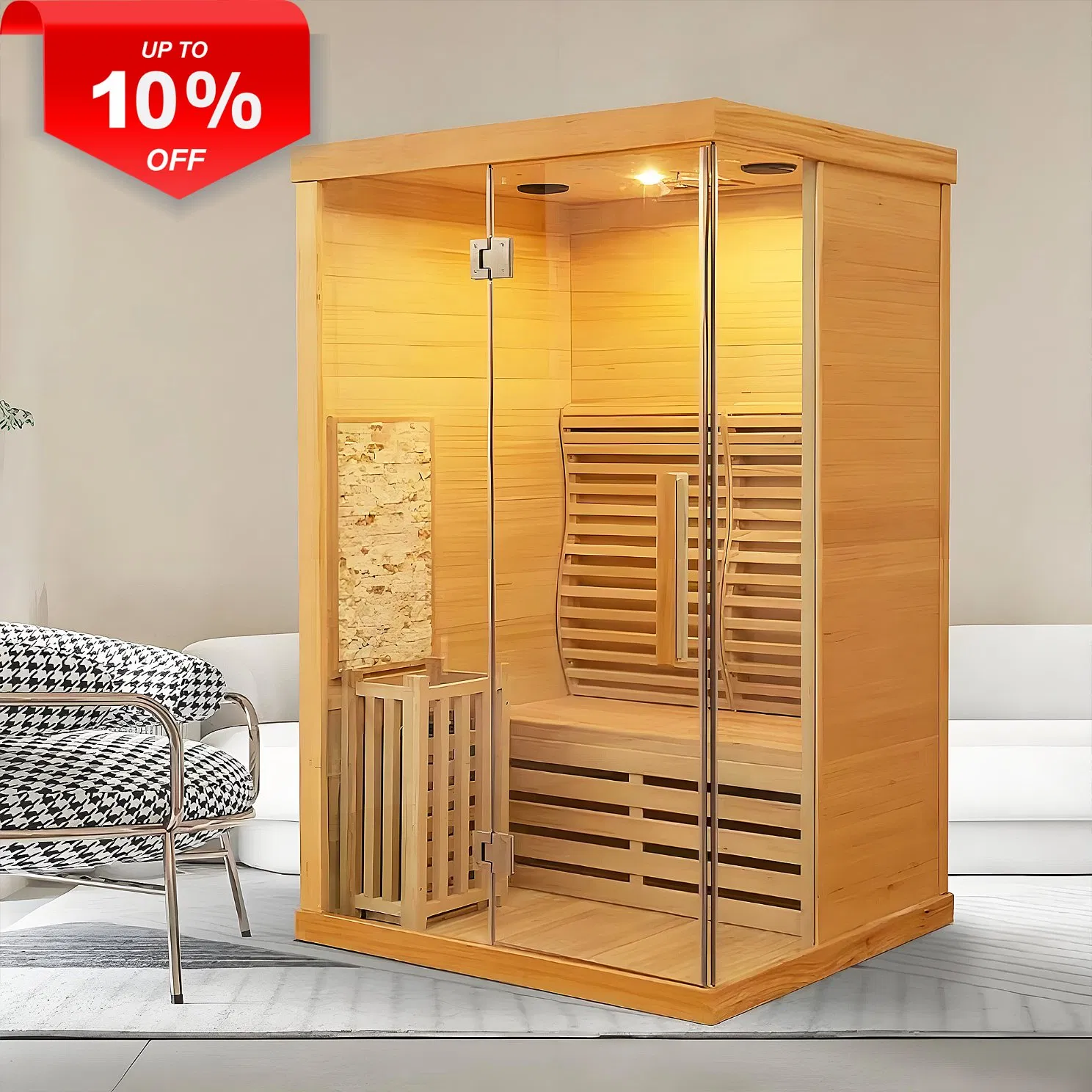 Modern 2 Person Electric Hemlock Wet Steam Sauna Villa Sauna Room Traditional Sauna Harvia Stove with Control Panel for Relaxation