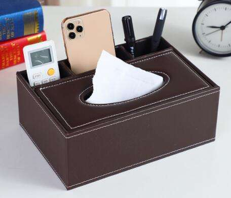 Multifunctional Leather Storage Tissue Box Office Desk Organizer Home Sundries Storage Box
