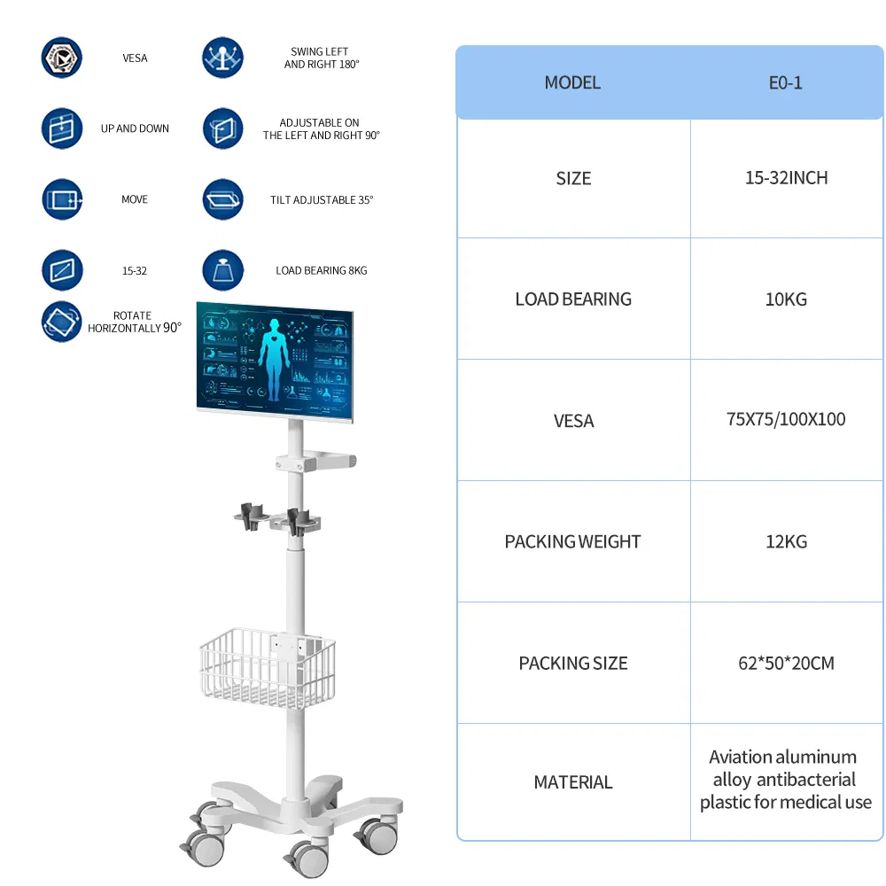Mobile Endoscope Trolley Cart with Lightweight Aluminum Frame