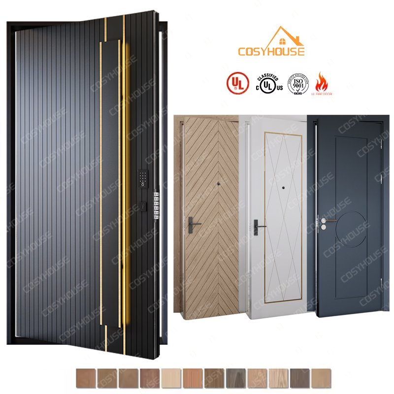 Interior Modular Wooden Door Matched with Rustic Cast Aluminum Threshold Door for Country Style Homes