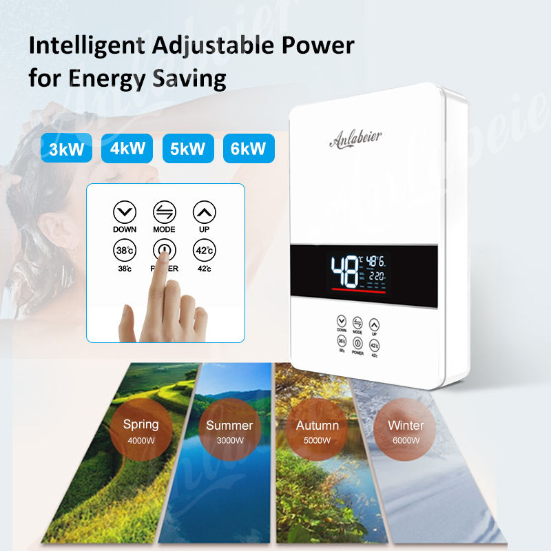Tempered Glass Panel Instant Tankless Water Heater with Large LED Display