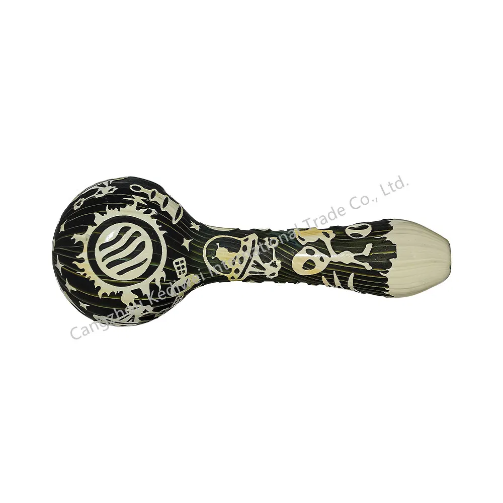 Premium Deep Sandblasted Glass Smoking Pipe Hand Pipe with Spaceship Graphic