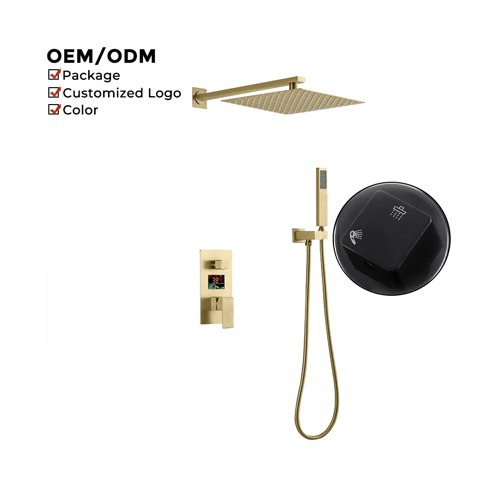 Brushed Gold Digital Display Concealed Shower Mixer with Brass Body