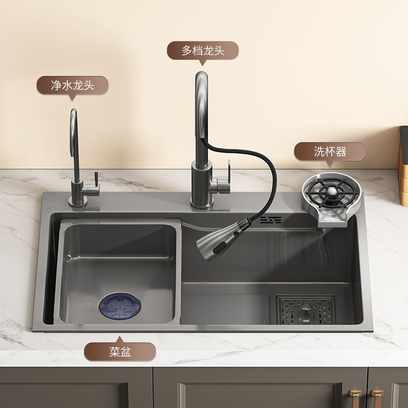 Kitchen Sink 80cm Multi-Functional Stainless Steel Sink Kitchen Counter Mounted