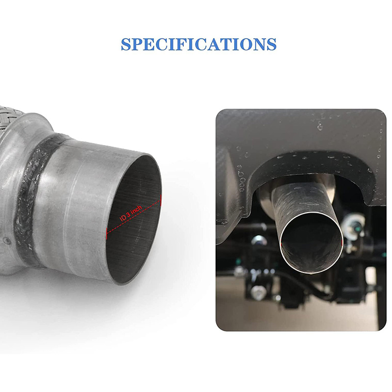 3" x 6" Heavy Duty Stainless Steel Exhaust Flex Pipe, 10" Overall Length