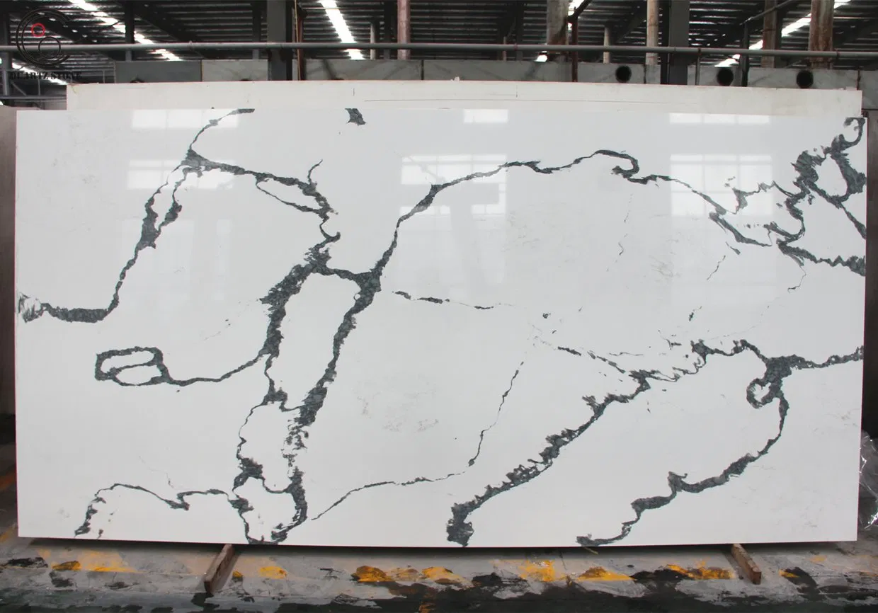 Scratch Resistant Artificial Calcutta White Marble Quartz Stone for Lab Table