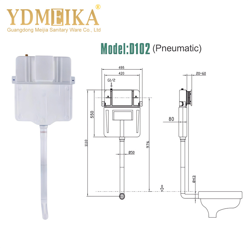 Pneumatic Concealed Mounted Ceramic Squat Pan Toilet Water Tank Hidden Flush Cistern