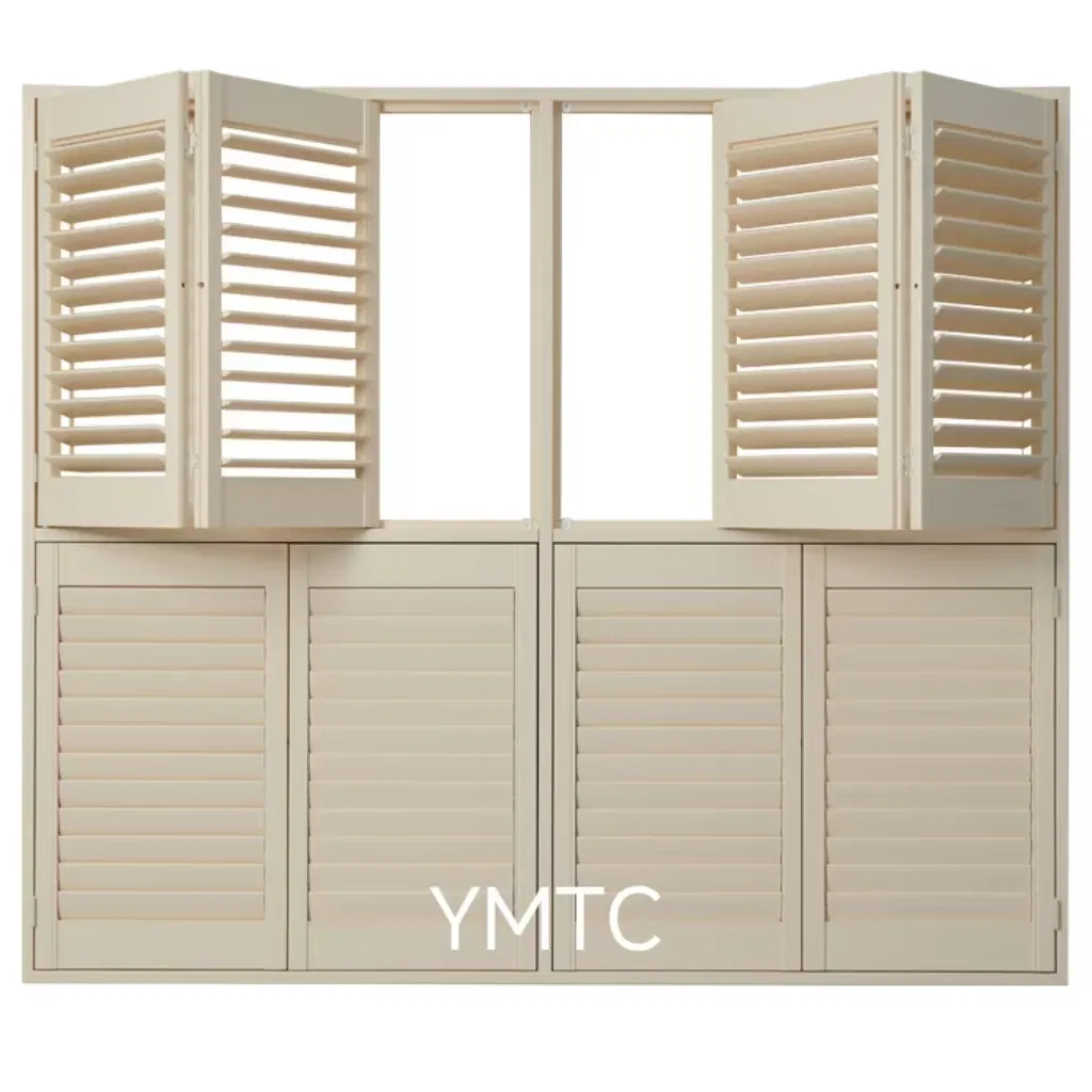 Plantation Shutters Tier-on-Tier Paulownia Wood/Bass Wood/PVC 63/76/89 Louvers Made to Measure Factory Shutters for Interior Decoration