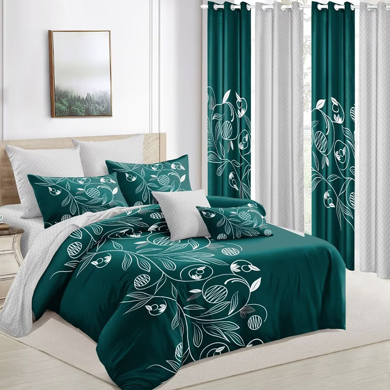 Blue Printed 12 Pieces Home Textiles Polyester Duvet Cover Set Colored Quilted Bedcover High Quality 6 Pieces Pillow Shams Pillowcases Queen Size Bedspread Set