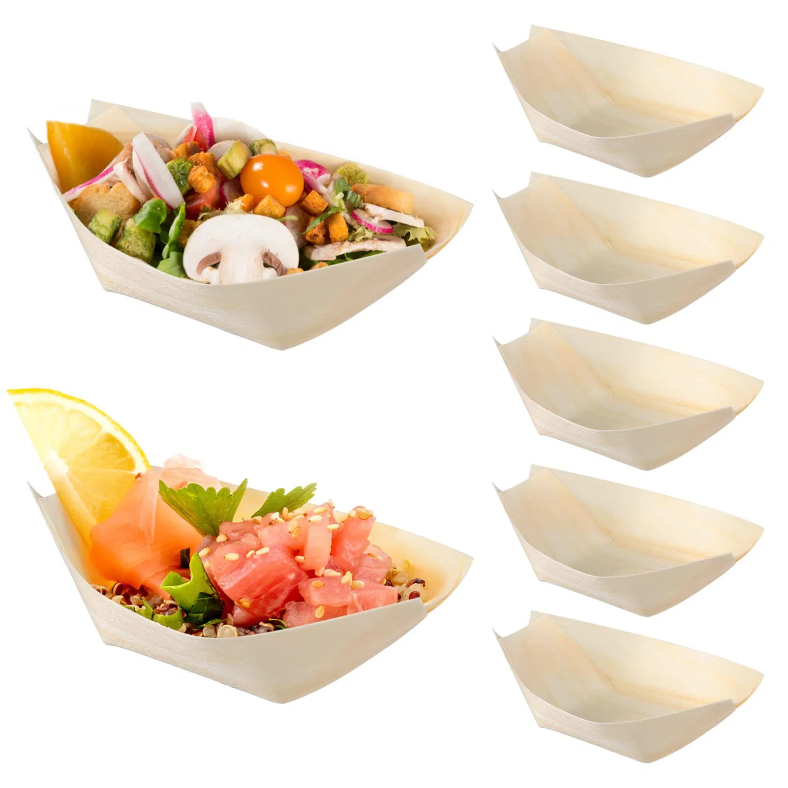 Bamboo Wood Boat Shaped Tray Disposable Wooden Dishes and Sushi Plate