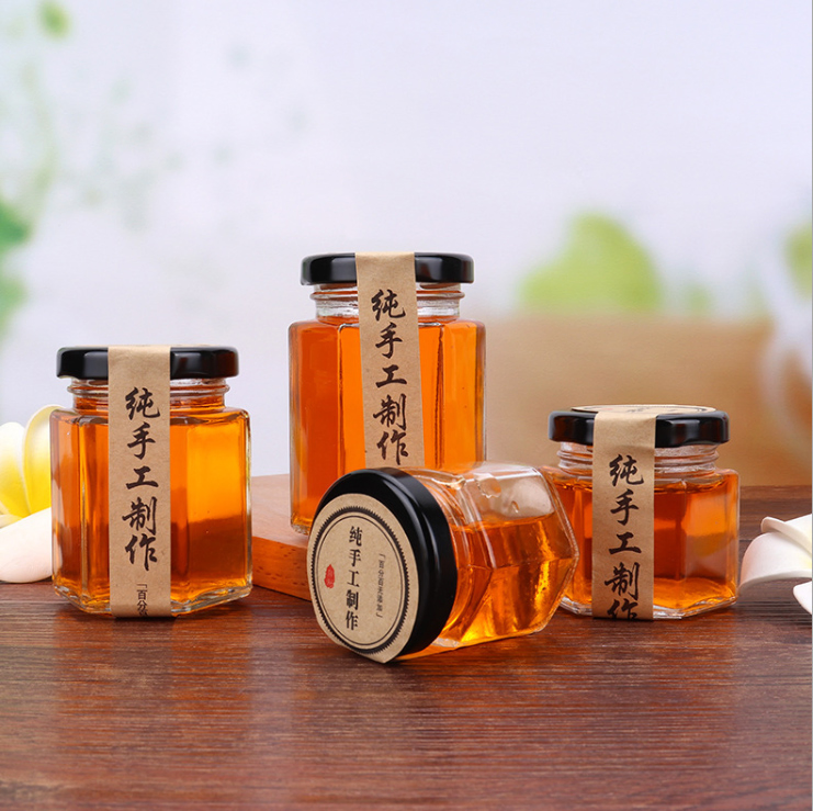 100/500/750ml High Quality Hexagon Shape Glass Storage Bottle for Honey