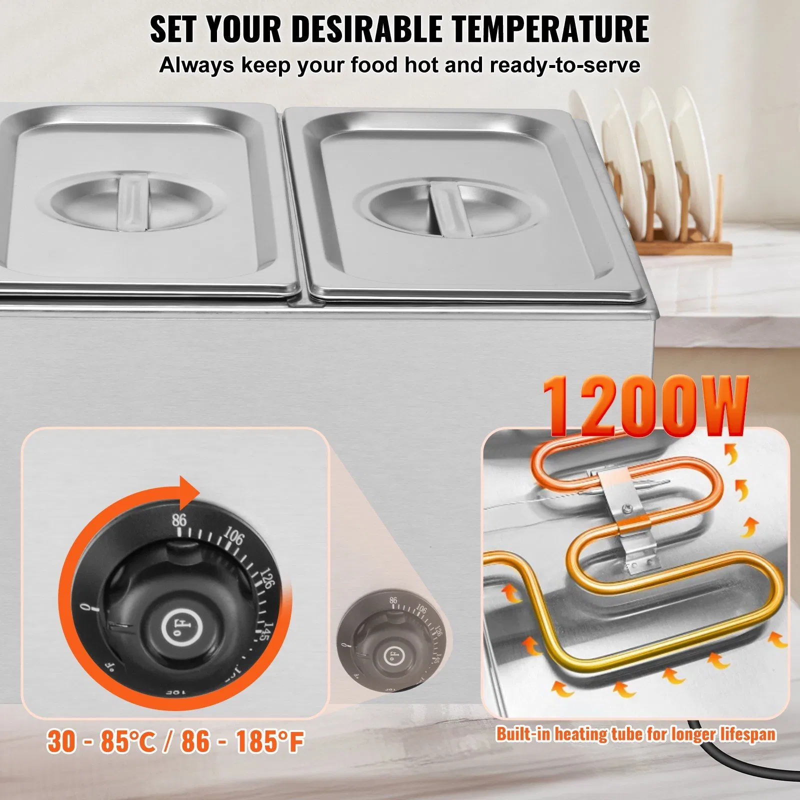 Stainless Steel Electric Food Warmer, Professional Catering Warmer with 3 Pans
