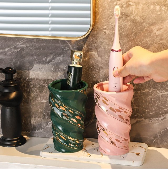 Ceramic Spiral Gold-Trimmed Creative Mouthwash Cup Ceramic Cup Bathroom Accessories