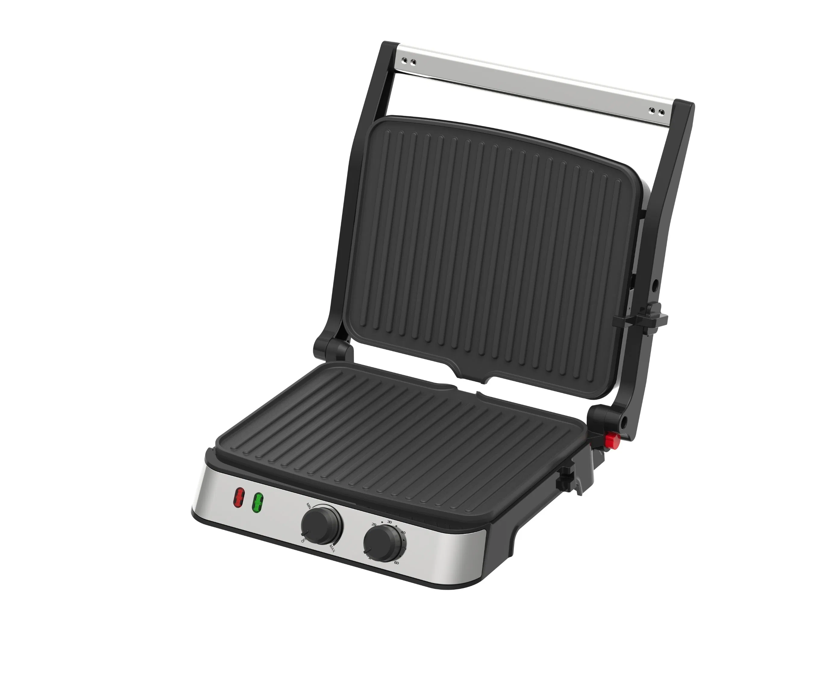 Panini Grill Press, Sandwich Maker Press, Contact Grill, Non-Stick Grill, 60-Minute Timer, 180 Degrees Opening, Stainless Steel