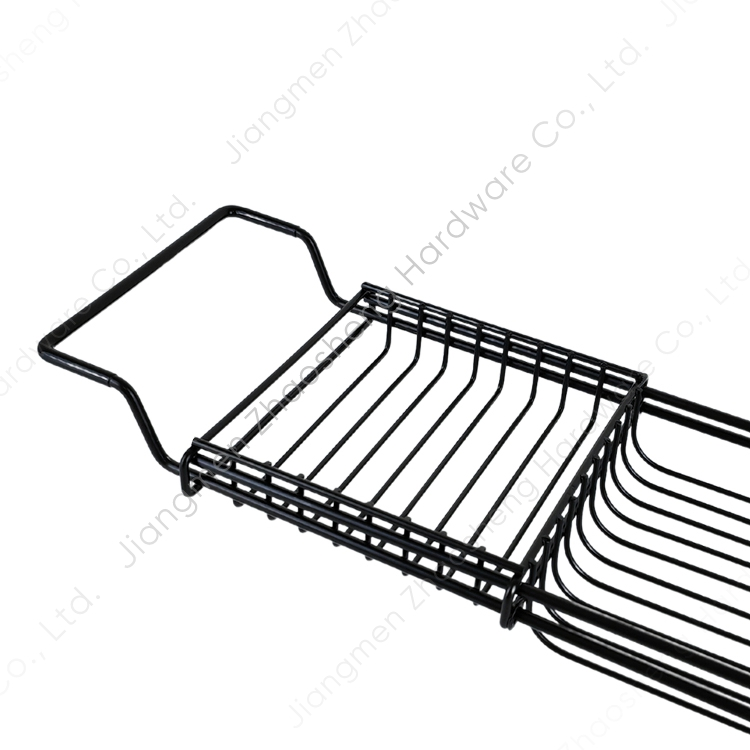 Black Metal Stainless Steel Luxury Extension Bath Storage Holder Rack Extendable Bathroom Tray Non-Slip Bathtub Caddy Bath Tray
