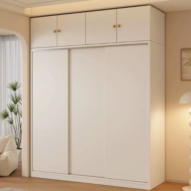 Modern Sliding Door Wardrobe with Drawers Customizable Wood Bedroom Furniture