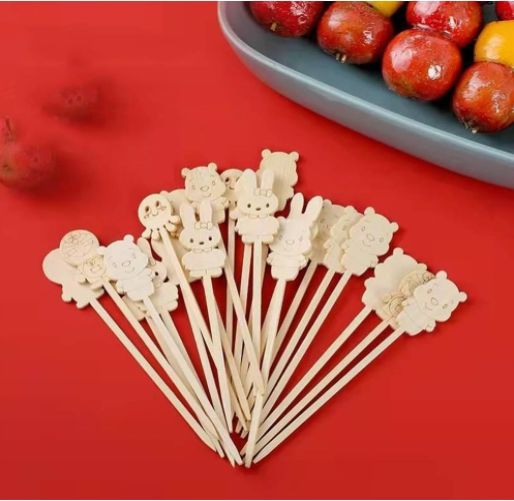 Cartoon Natural Bamboo Skewers Wood Cocktail Picks Mini Food Fruit Sticks