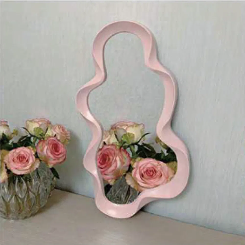Chic Pink Irregular Decorative Tabletop Mirror for Home Decor