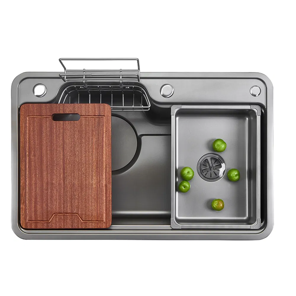 Custom Large Capacity 304 Stainless Steel Single Bowl Kitchen Sink with Rice Embossing Design Featuring 3 Hole Design