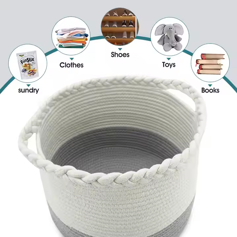 Baby Organizer Stylish Rope Nursery Storage Bin 100% Cotton Canvas Portable Dirty Clothes Storage Basket