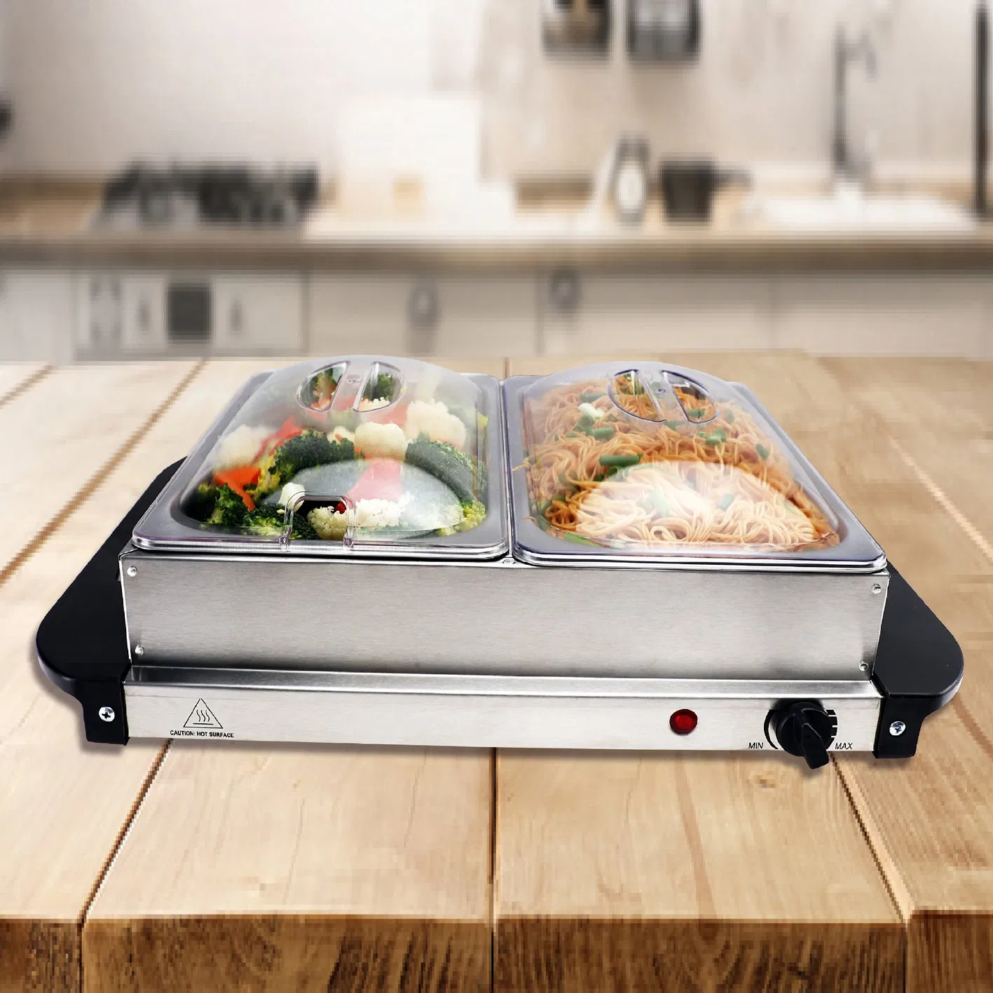 Hotel Stainless Steel with Visible Glass Lid Buffet Food Warmer