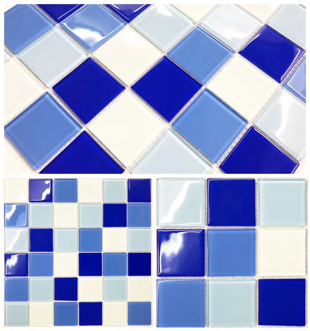 Hot Sale Square Tiles Mix Size Glass Glossy Mosaic for Swimming Pool Tile Bathroom