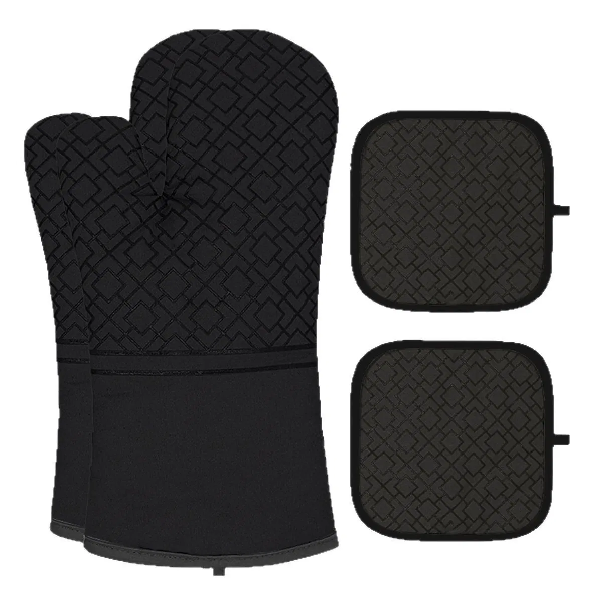 Pure Cotton Silicone Heat-Insulating and Anti-Slip Gloves, Lengthened and Thickened High-Temperature Resistant Oven Gloves