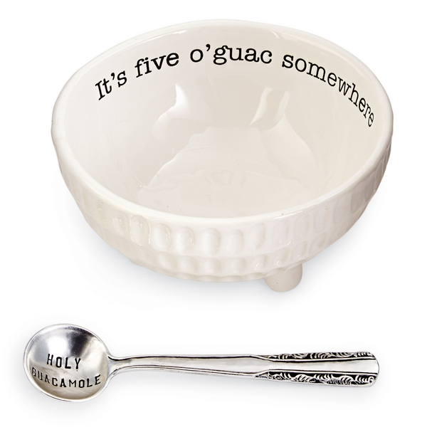 Holy Guacamole Stamped Silver-Plate Spoon Circa Guacamole and Salsa Serving Dish Bowl