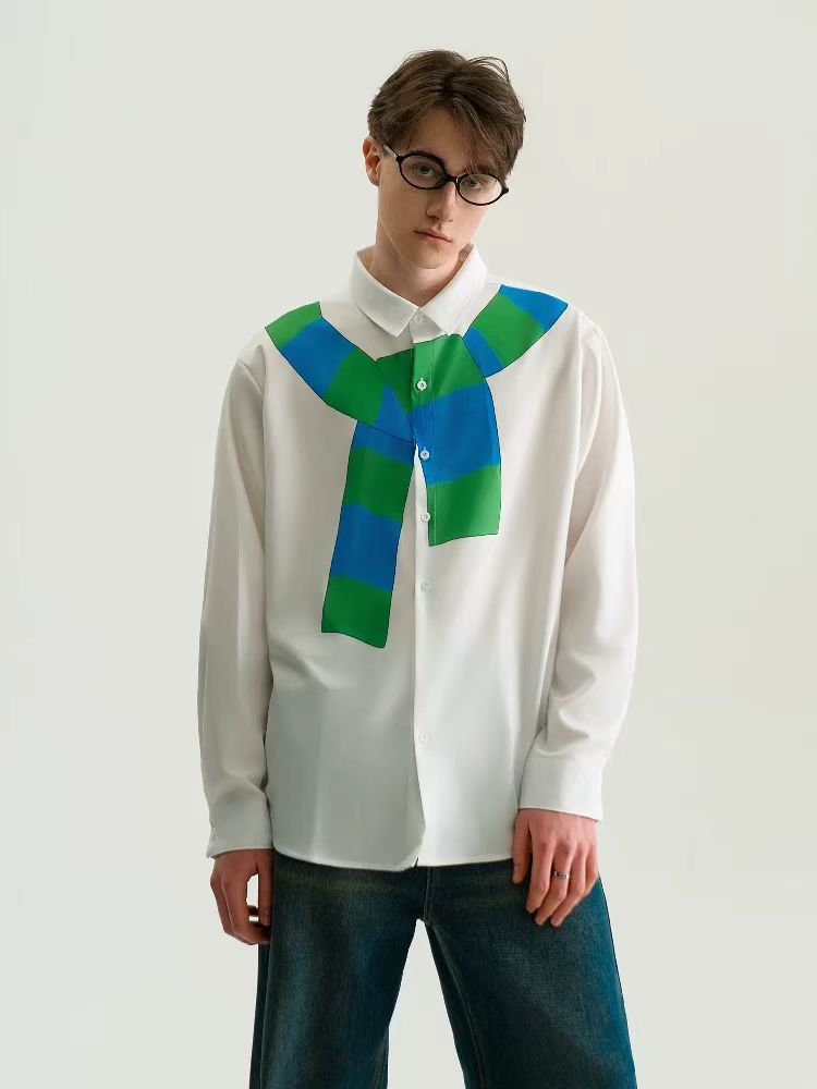 Two-Piece Knitted Printed Casual Summer Trendy Design Long-Sleeved Shirt