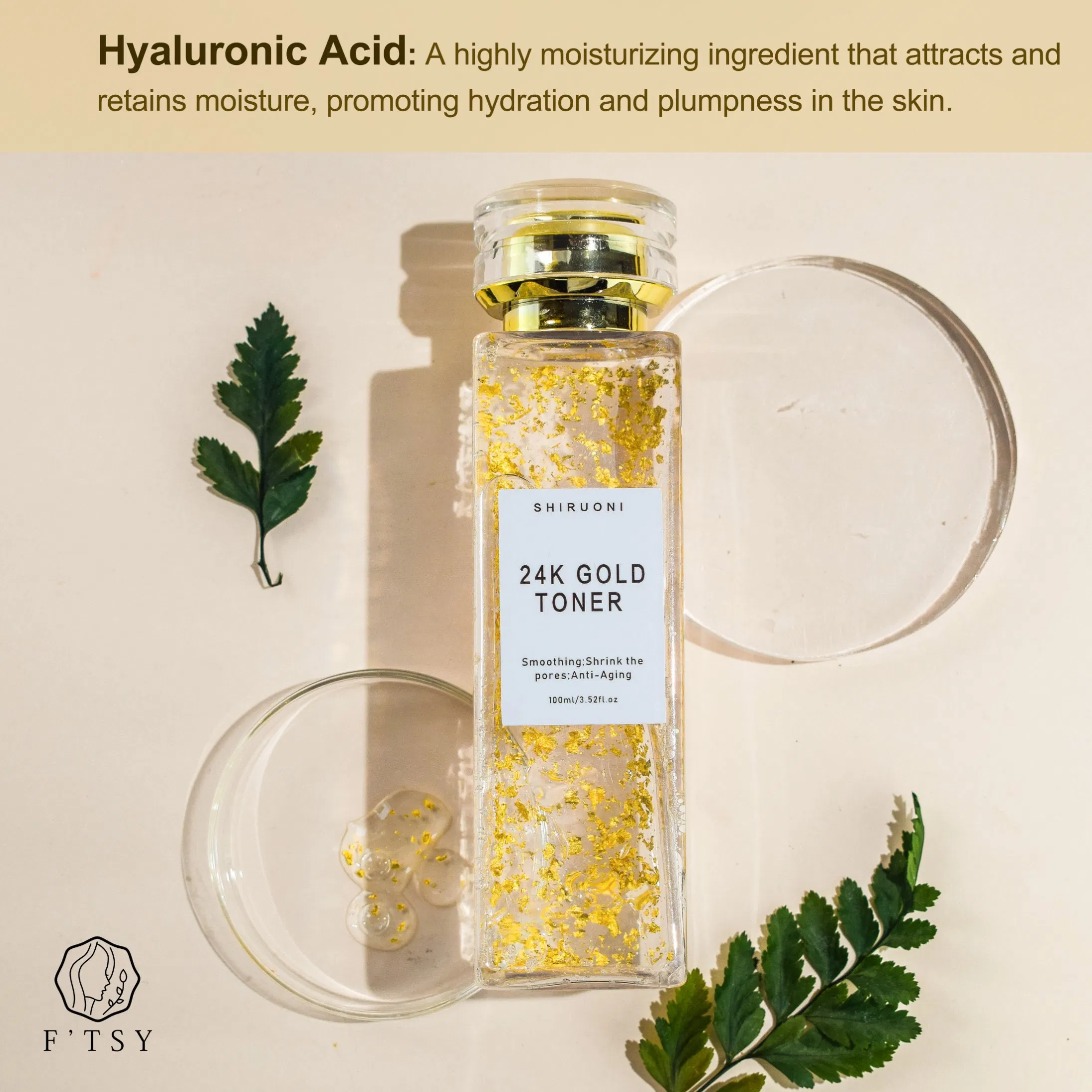 OEM Skincare Smooth out Fine Lines and Wrinkles 24K Pure Gold Face Toner